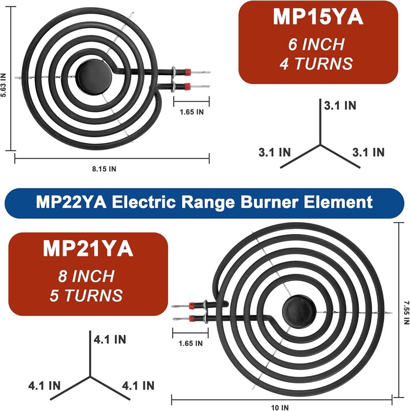 Fetechmate W10290350 W10290353 Porcelain Burner Drip Pans and MP22YA Electric Range Stove Element Set Replacement for Ama-na Whirl-pool Electric Range Stove Top Replace W10288051 Black Burner Kit by - Image 2